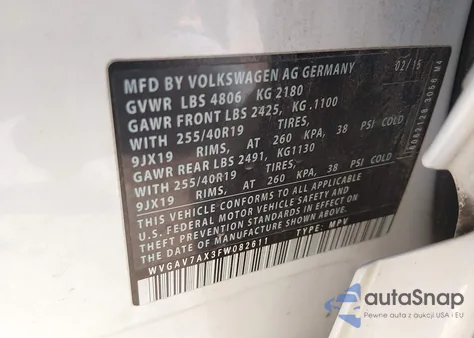 2015 Volkswagen Tiguan R-Line z USA, uszkodzony, nr VIN WVGAV7AX3FW082611